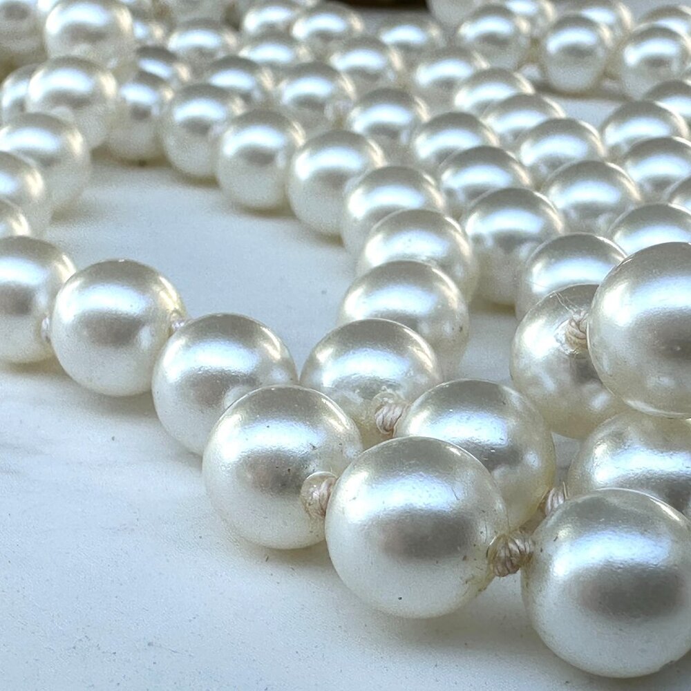 Faux Pearl Triple Strand Necklace With Gold Flower Clasp, Bridal Jewerlry, Gift - Picture 8 of 13